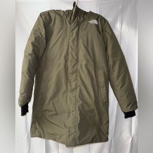 The North Face Arctic Swirl Parka Coat DryVent 550 Down Olive Green Size L 14/16